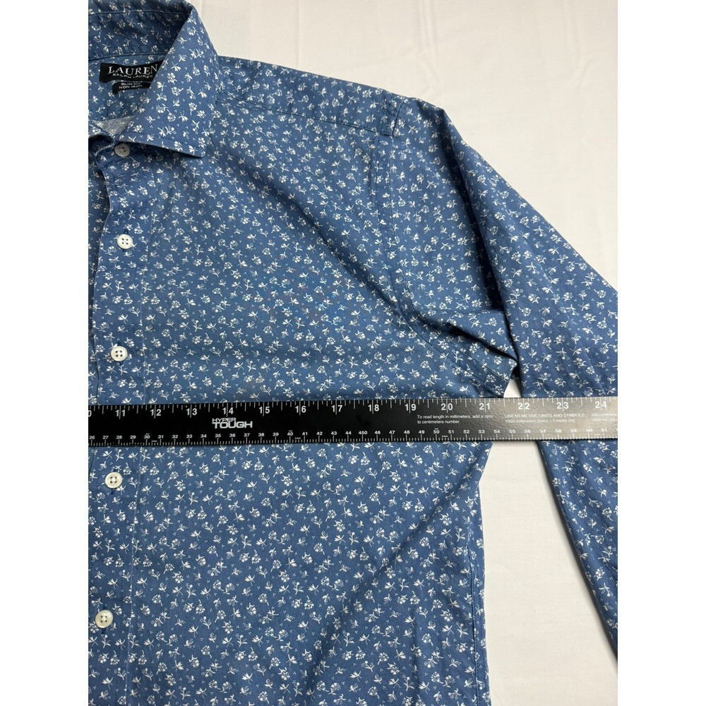 Lauren Ralph Lauren Black Label Button Down Mens 15.5 32/33 Slim Fit Blue Floral - Picture 8 of 10